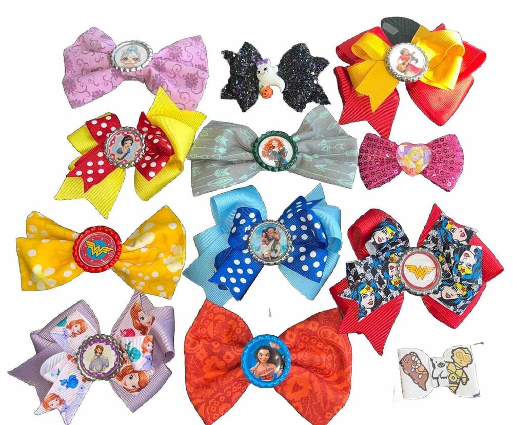 Handmade Disney Princesses Assorted Hair Bows Moana Star Wars Snow White Lot 12
